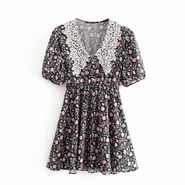 

casual dresses women floral print bohemian beach es lave vintage collar short sleeve spring summer boho party mini uwdi, Black;gray