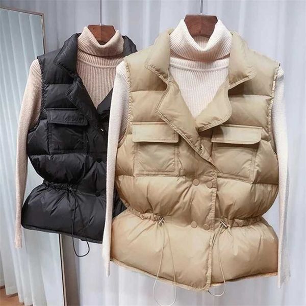 

winter down vest women short sleeveless jacket lightweight body warmer waistcoat female white gilets windbreaker coat 211020, Black;white
