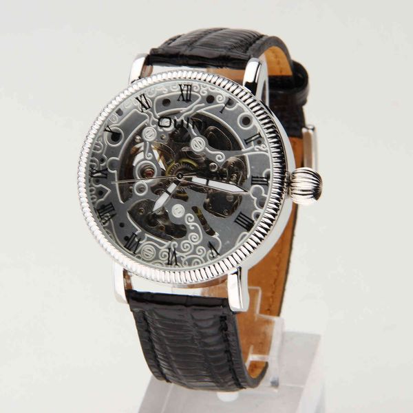 

oulm3144 oulei hollow mechanical watch large dial manual men's watch, Slivery;brown