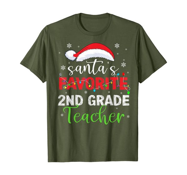 

santa's favorite 2nd grade teacher t-shirt, White;black