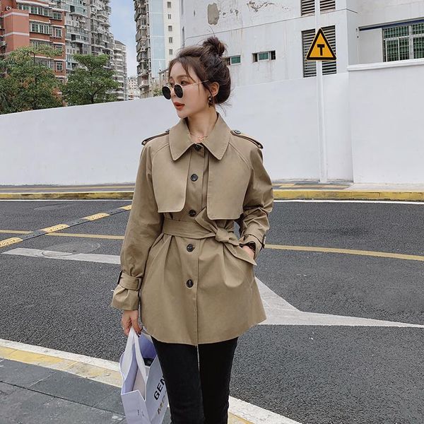 

women's trench coats autumn coat solid windbreaker casual loose patchwork 2021 korean, Tan;black