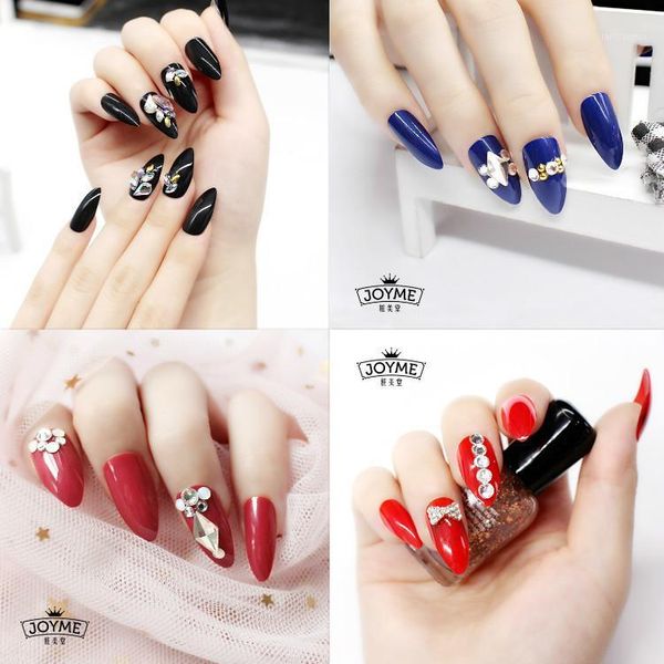 

sheet/set bride fake false finger nails fashion dark red sequins metal art design colorful wearable manicure jm-a001-0055-3d1, Red;gold