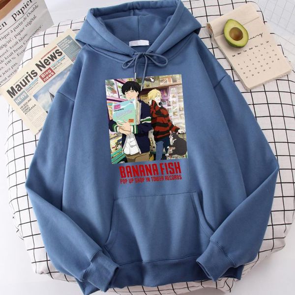 

men's hoodies & sweatshirts banana fish anime clothes cartoons hoody mens crewneck fleece fashion pocket hoodie pullover autumn warm me, Black