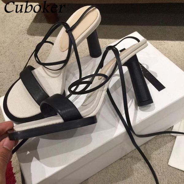 

dress shoes lace up women sandals round and square toe strange high heels slides summer brand runway ankle, Black