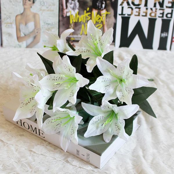 

decorative flowers & wreaths artificial flower bouquet silk fake lily diy home wedding party decoration 10 heads bridal