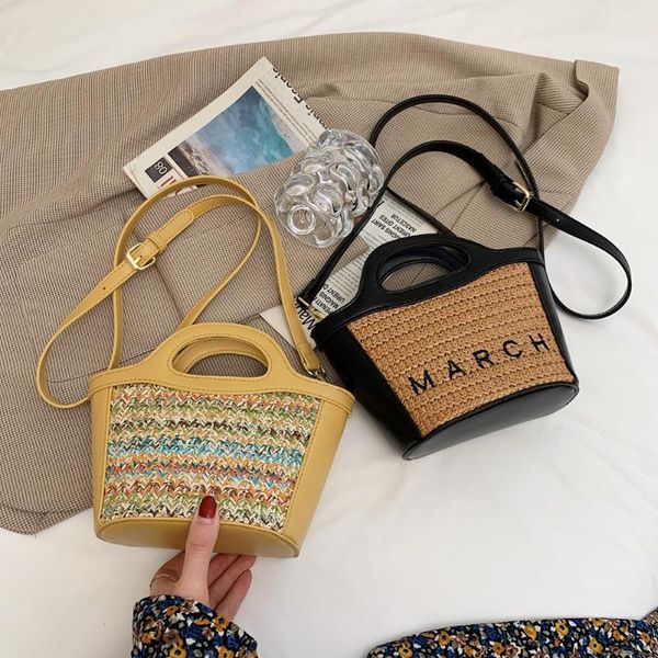 

evening bags handmade purse wicker beach bag handbag women fashion vacation woven pu patchwork handbags shoulder crossbody