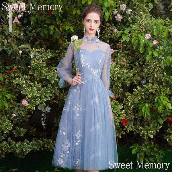

party dresses o8393 8 styles blue prom dress bride guest wedding for women cocktail robes princess tea-length bridal gown lace up back, White;black