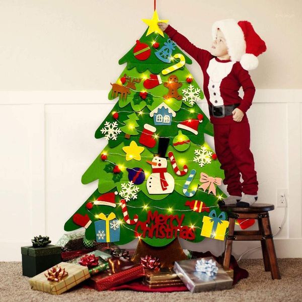 

christmas decorations diy felt tree with 32 ers xmas ornaments and light string fake home gift year 2022 decor