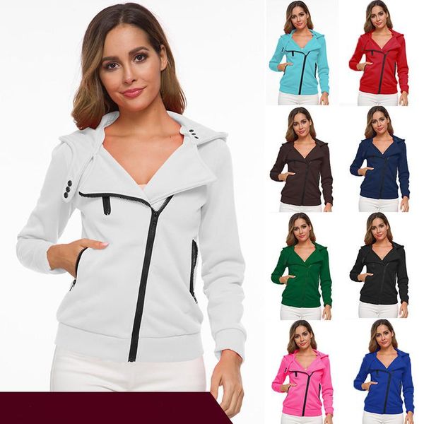 

women's jackets autumn winter fashion hooded collar jacket 2021 casual solid bodycon zipper long sleeve pocket ladies plus size, Black;brown