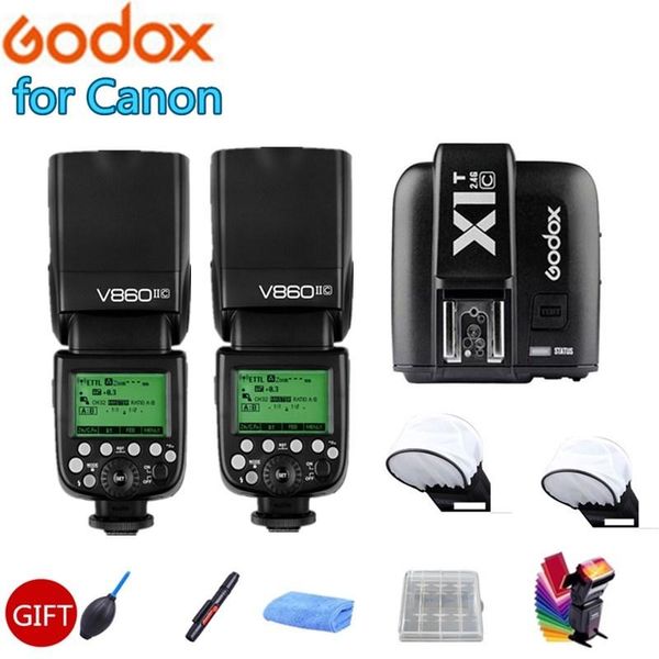 

2x godox v860ii-c v860iic speedlite flash gn60 1/8000s hssl light + xpro-c trigger transmitter for 5d 7d 6d flashes