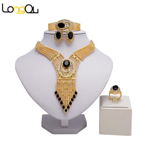 

earrings & necklace afrikanische perlen schmuck sets frauen karat vergoldet kristall hochzeit halskette armband ohrring ring edlen set, Silver