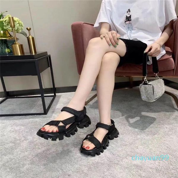 

2021 white sandals women's fashion all-match summer 2021 gear thick-soled muffin increased black women shoes size 35-40