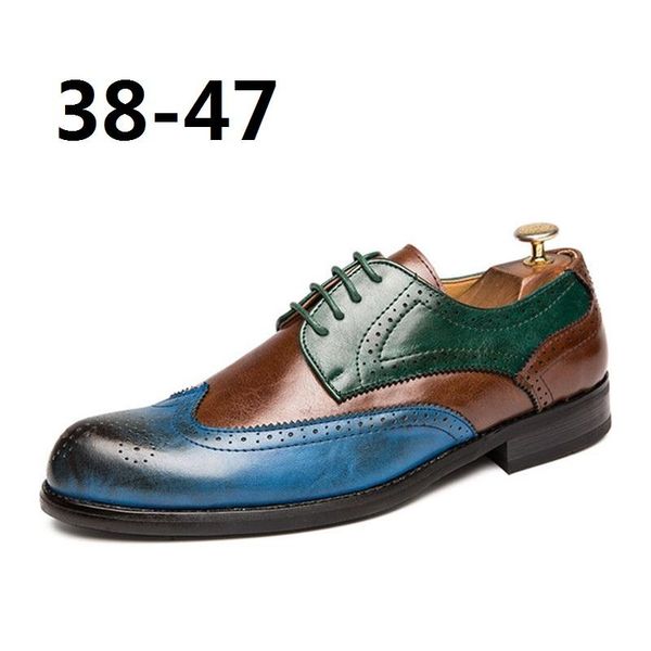 

dress shoes men luxury italian style brogue lace up wedding leather formal party oxfords pointed toe, Black