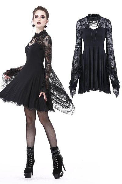 

casual dresses darkinlove women gothic dress black lace long sleeved short daily party clothing, Black;gray