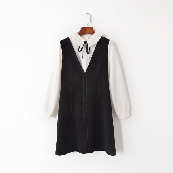 

dress korean original d spring and autumn women's sleeveless v-neck zipper slim fitting bd vest skirt 499, White;black
