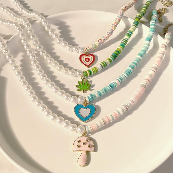 

pendant necklaces huanzhi 2021 stitching pearl clavicle chain love soft pottery mushroom necklace for women girls jewelry, Silver