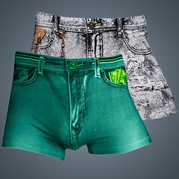 

gym clothing briefs comfy boxers men's denim printed stretch breathable boxer pants men underwear 2021, White;black