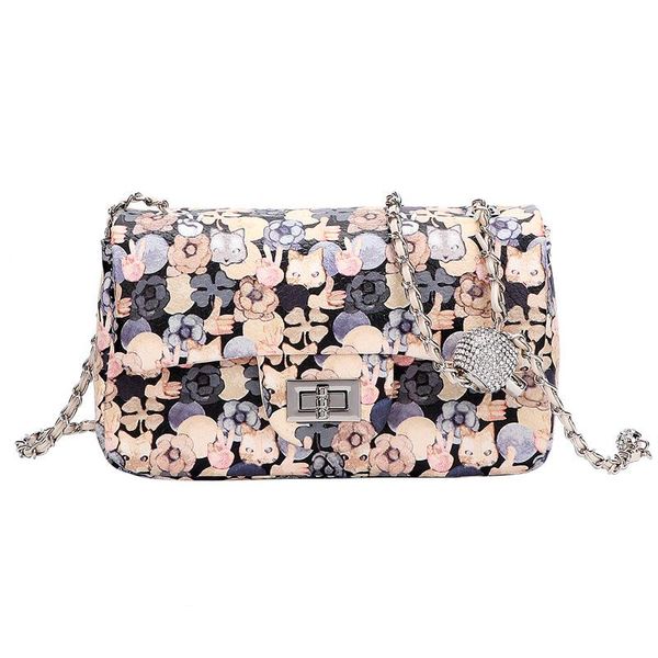 

shoulder bags pu leather women luxury designer handbags 2021 shopper wallets fashion graffiti flower diamond-studded metal ball messenger