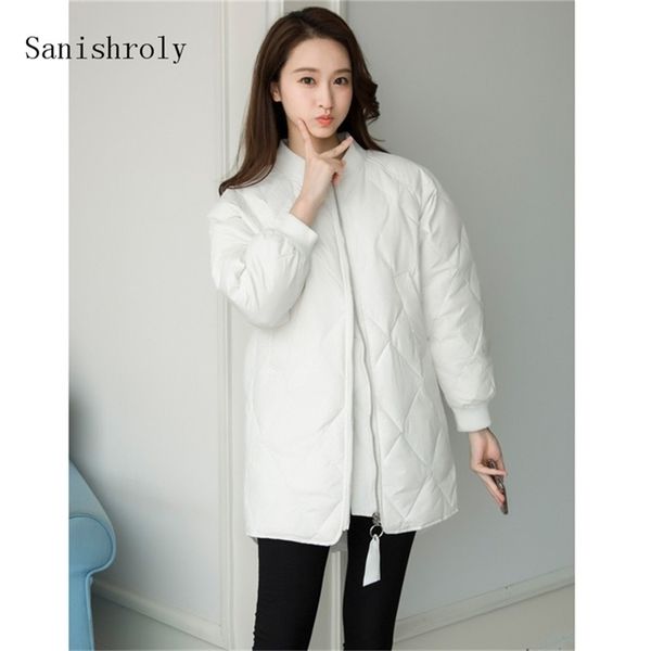 

sanishroly autumn women winter coat casual loose warm light white duck down jacket parka female long outwears s994 211216, Black