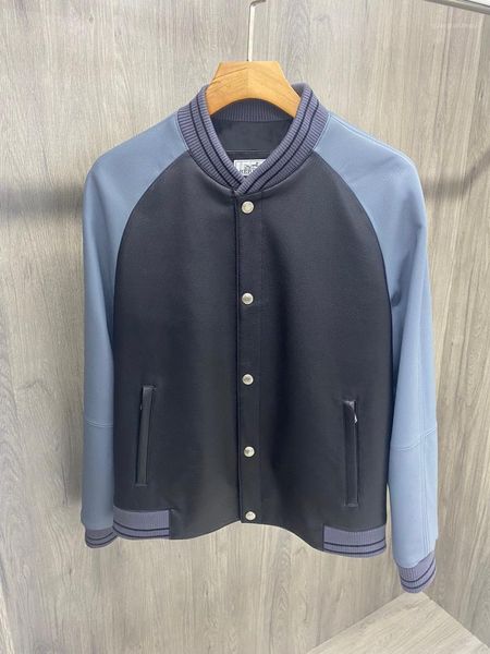 

men's leather & faux andonaimi 2021 autumn and winter models sheepskin baseball jacket blue warm clothes, Black