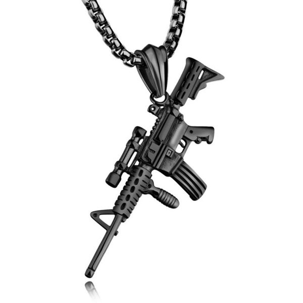 

pendant necklaces gothic jewelry gift wholesale hip hop pistol gun shaped necklace male chain punk army style choker for men, Silver
