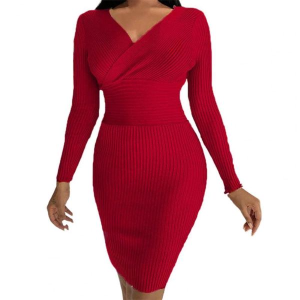 

casual dresses women's dress solid color bodycon party female ribbed autumn winter v neck for wedding, Black;gray