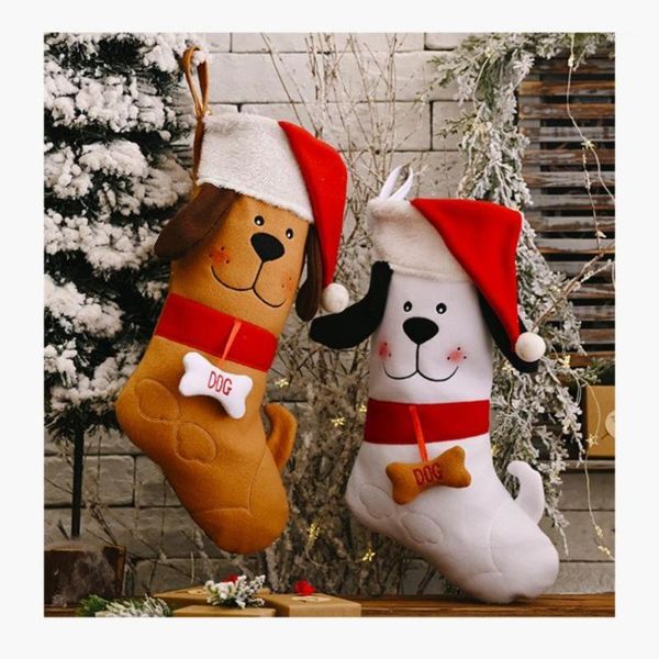 

christmas decorations cute dog stockings xmas gift bag with bone pendant fireplace decoration socks year candy gifts holders navidad
