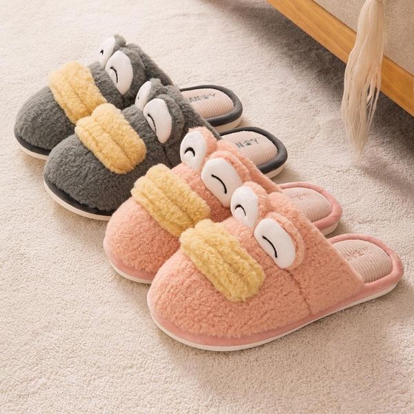

slippers women cotton winter cute warm plush soft thick sole shoes non-slip men couples home indoor bedroom ladies fur slides, Black