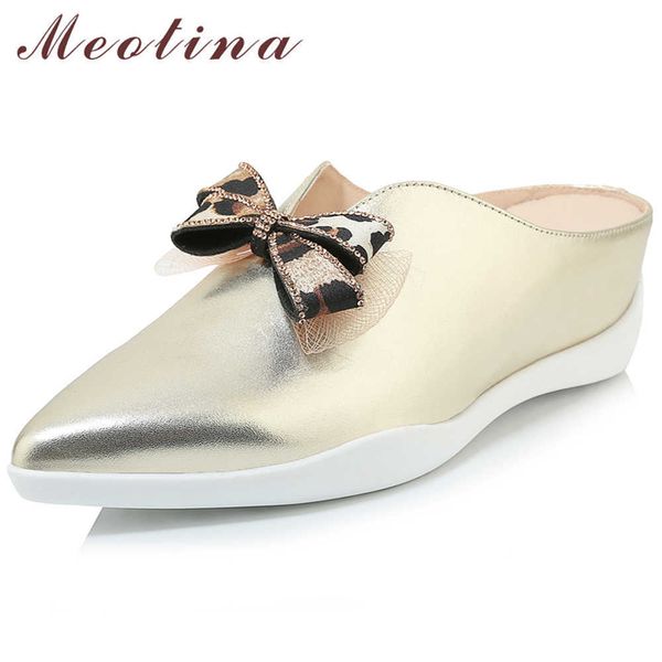 Meotina Sommer Hausschuhe Frauen Mules Schuhe Natürliche Echte Leder Keil High Heel Schuhe Bogen Spitz Zehen Rutschen Damen Größe 34-39 210608