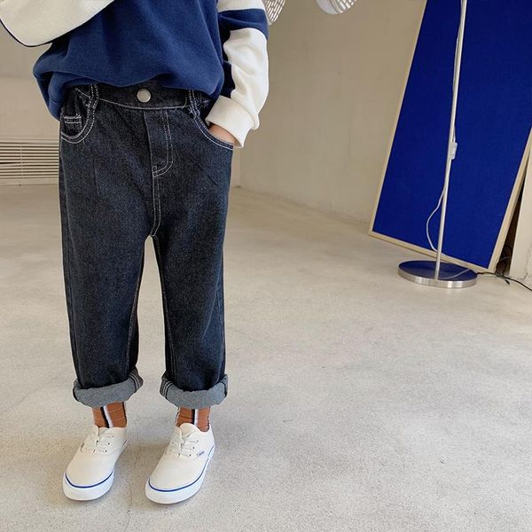 

jeans mila chou 2021 autumn girl's black comfortable children's casual loose trousers kids straight 2-8 y, Blue