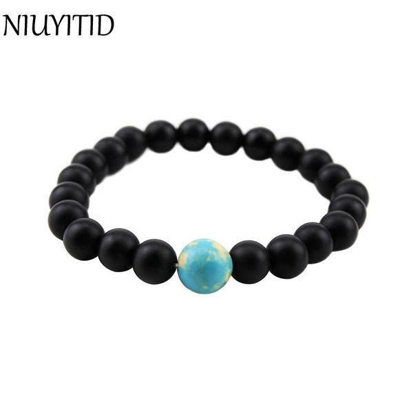 

beaded, strands niuyitid globe terrestre nature jewelry men bracelet natural stone 8mm bead earth charm braclet for women elastic, Black