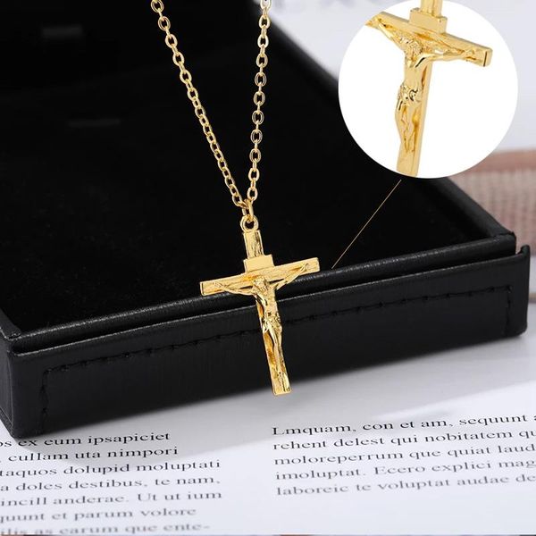 

stainless steel jesus cross pendant necklace for women men fashion gold jewelry chain church gift christmas special necklaces, Silver