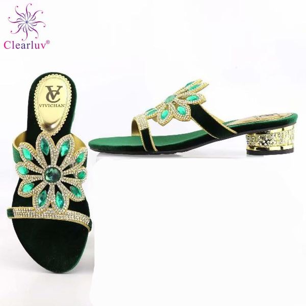 

dress shoes selling in nigerian green shining crystal decorated on 7cm strange heels african wedding shoe peep toe slipper high quality, Black