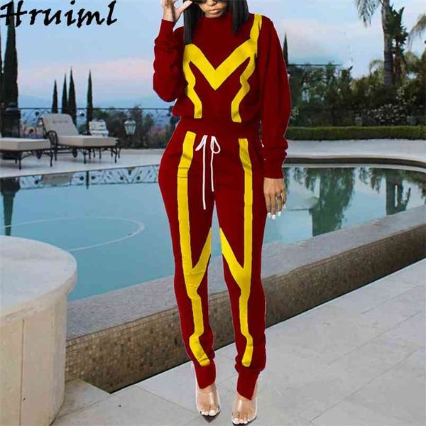 

two piece set women long sleeve sweatshirt&woman pants color matching casual tracksuit fashion elastic waist lace up 210513, White