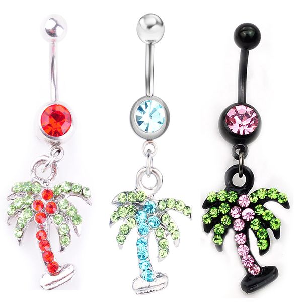 

d0154 coconut tree belly navel button ring mix colors, Silver
