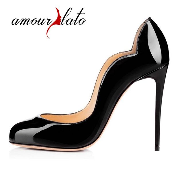 

amourplato women's fashion almond round toe wave shape stiletto heel pumps for big events wedding party dress shoes gradient, Black