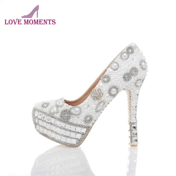 

white pearl crystal wedding shoes bridal high heels banquet party prom rhinestone platform special event pumps dress, Black