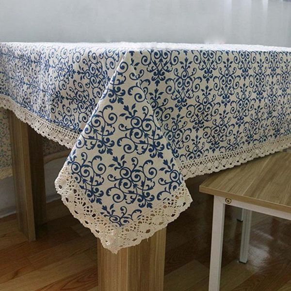 

table cloth vintage tablecloth navy blue lace cotton linen fabric decorative cover