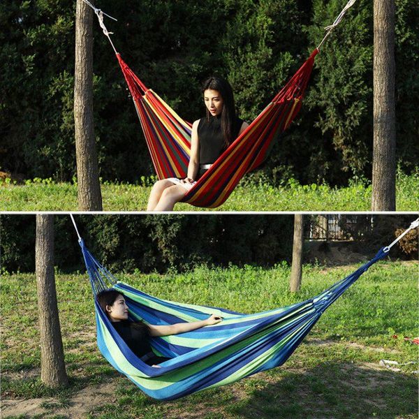 

outdoor pads rainbow colorful leisure hammocks collapsible canvas ultralight camping folding hammock bed with storage bag