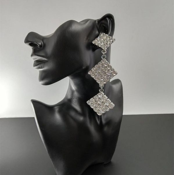 

70% off high-quality jewelry new fashion square earrings exaggerated personality trendsetter street show full of diamond brass gold plating, Golden