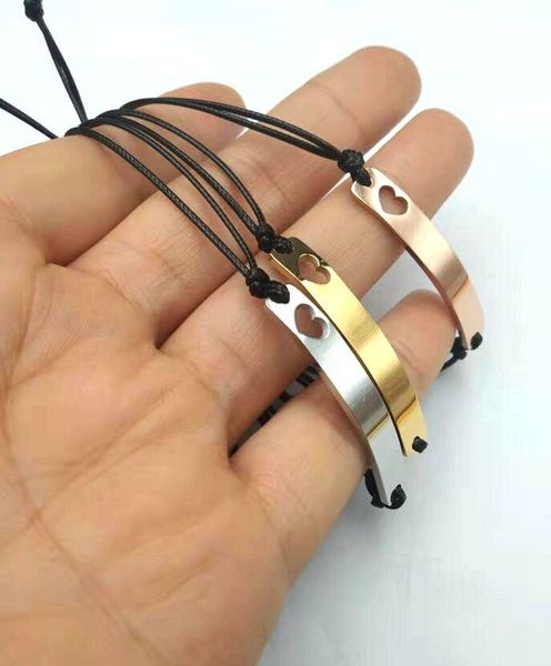 

10pcs mirror polished stainless steel butterfly heart charm bracelet string braided adjustable bracelets friendship jewelry, Golden;silver