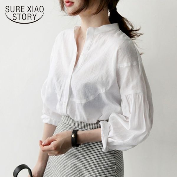 

fashion white cotton blouse long sleeve collar office lady shirt women feminine blouses blusas 0533 40 210415