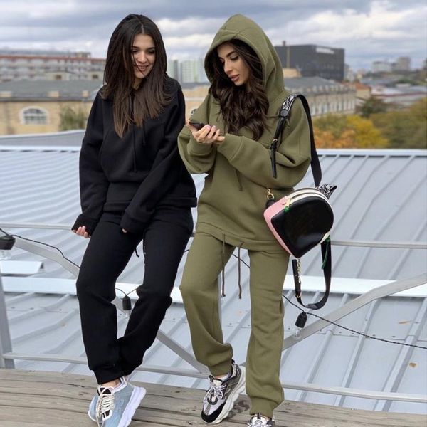 

winter 2 piece set sweatshirt tracksuit women 2021 workout gym sportwear autumn hooded sets sport hoodies + casual jogger women's track, Gray