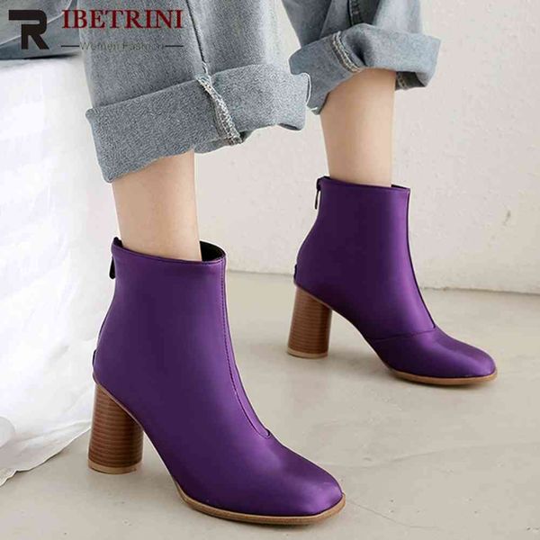 

boots autumn winter macrofiber round high heels zipper ladies ankle boots woman plus size 32-48, Black