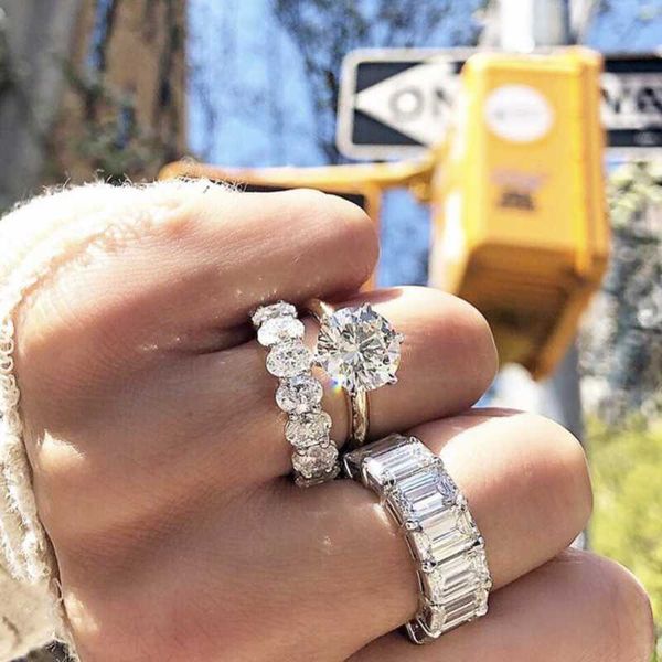 

cluster rings physical shooting original 925 sterling silver engagement wedding sets for women fine jewelry simulated platinum diamond, Golden;silver