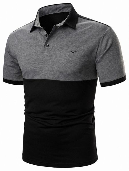 

men sea gull embroidery colorblock polo shirt 37wl#, White;black