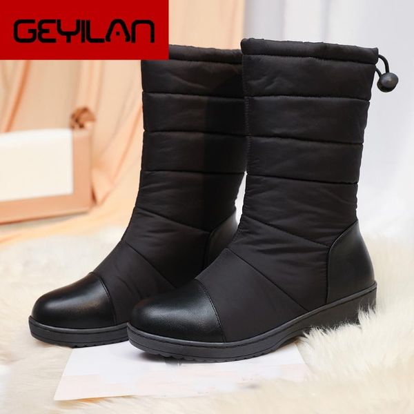 

boots women platform fur booties lady casual low heel warm ankle snow 2021 winter non-slip shoes woman footwear, Black