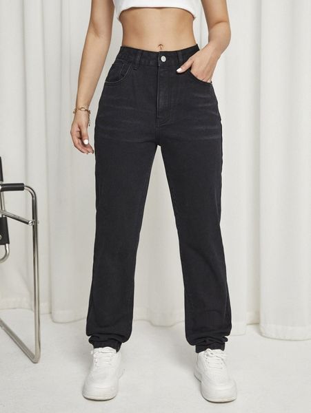 

solid straight leg jeans b5ha#, Blue