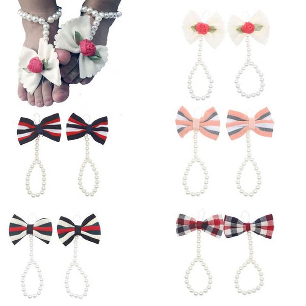

girls hair accessories baby anklets feet decorated bows pearl foot accessory dots bowknot newborn pgraphy props bracelet b7342, Slivery;white