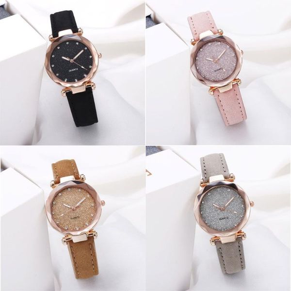 

wristwatches multicolor casual rhinestone miss quartz watch nubuck leather starry sky, Slivery;brown